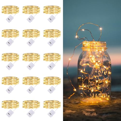 15 Stück LED Lichterkette Batterie klein,3 Modi Lichterkette,2M 20 LED Lichterkette mit Batterie, Mini Lichterketten Batteriebetrieben für Party, Weihnachten, DIY, Hochzeit, Innen Deko von PERMUST