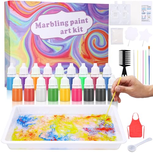 PERMUST Marmorierfarbe,Magic Paint Set,Basteln Kinder 6 7 8 9 10 Jahre, Marmorierfarbe18 Farben, Bastelset für Mädchen ab 6 Jahre, Kreativ Set Coole Geschenke für Mädchen ab 11 12 Jahre von PERMUST