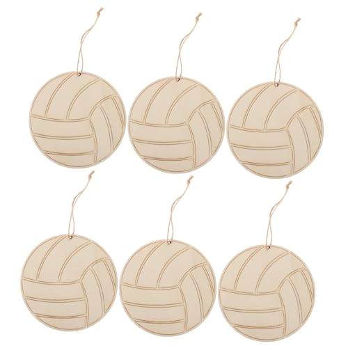 PERSELOSO 1 Set Volleyball-hängeornamente Aus Holz Mit Seilen, Unvollendete Holz-volleyball-formen Für Diy-bastelprojekte, Volleyball-party-dekorationen von PERSELOSO