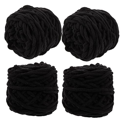 PERSELOSO 4 Rollen Häkelgarn zum Stricken Chenillegarn stricken dicke Wolle zum Stricken Chenille-Häkelgarn chunky yarn thick yarn dickes Garn zum Häkeln Häkelstrickgarn Polyester Black von PERSELOSO