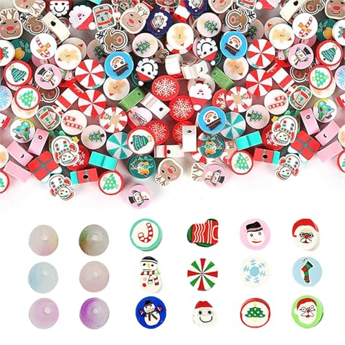 200 Stück Weihnachts-Polymer-Ton-Perlen für Adventskalender 2024, gemischte Glas-Ton-Perlen für Armbänder, DIY-Halsketten für Frauen, Schmuckherstellung, Haarspangen, Zubehör, Weihnachtsmann, von PETIT MANON