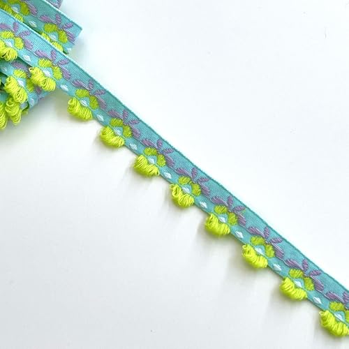 Jacquard-Gurtband mit Blumenmuster, 2,2 cm breit, 2,7 m/Packung, mehrfarbig, inklusive Spule (Blau/Grün) von PETITECOCOCRAFTS