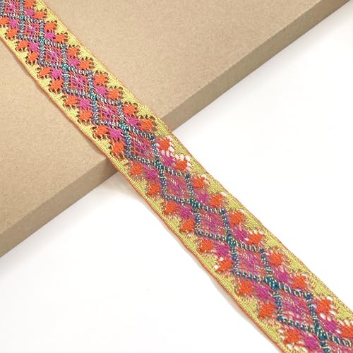 Mehrfarbiges Jacquard-Spitzenband mit Tribal-Muster, 4,5 cm breit, Baumwolle, 2,7 m/Packung, inklusive Spule von PETITECOCOCRAFTS