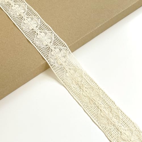 Spitzenborte aus Baumwolle, naturbeige, 3,8 cm breit, Blume in Diamantmuster, 2,7 m/Packung, inklusive Spule von PETITECOCOCRAFTS