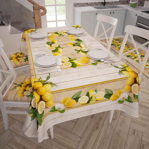 PETTI Artigiani Italiani Lemon Schmutzabweisende Tischdecke, 100% hypoallergene Mikrofaser, Zitrone, X6 Posti (140x180 cm) von PETTI Artigiani Italiani