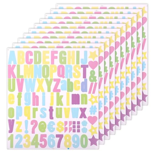 10 Bögen Alphabet Zahlenaufkleber, Vinyl-Initialenaufkleber Buchstaben und Zahlen Aufkleberbuchstaben in Groß und Kleinbuchstaben für Briefkasten Kunst Markierung Tür Dekoration (Bunt a) von PEUTIER