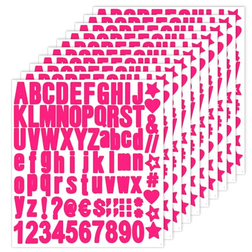 10 Bögen Alphabet Zahlenaufkleber, Vinyl-Initialenaufkleber Buchstaben und Zahlen Aufkleberbuchstaben in Groß und Kleinbuchstaben für Briefkasten Kunst Markierung Tür Dekoration (Magenta) von PEUTIER