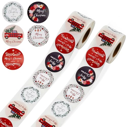 1000 Stück Weihnachts Umschlag Aufkleber, 2 Rollen Runde Aufkleber Weihnachten Merry Christmas Etiketten Siegelaufkleber für Scrapbooking Winter Urlaubskarten Party von PEUTIER