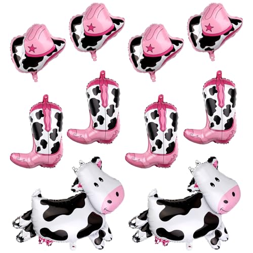 10stk Partyballons mit Westernthema, Cowgirlhut Stiefel Kuhballons Cowgirl Partyballons Cowboyballons Rodeoballons für Western Cowgirl Cowboy Partydekorationen von PEUTIER