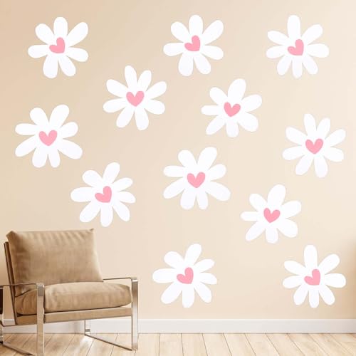 12 Blatt Wandaufkleber Gänseblümchen, Boho Wandaufkleber Blumen Gänseblümchen Wandsticker Abziehen und Aufkleben Weiße Blumentapete für Zuhause Kinderzimmer Zimmer Dekor von PEUTIER