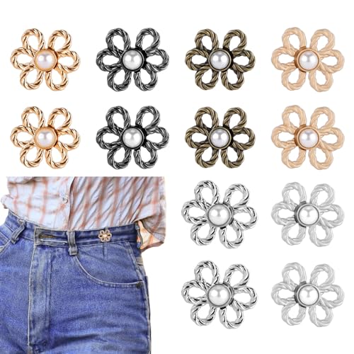 12St Blume Jeans Knopfspanner, Verstellbar Hosen Knopfspanner Hosen Taillenspanner Dekorativ Blume Jean Knopfnadeln für lose Jeans Hosen Kleidung (Nähen Erforderlich) von PEUTIER