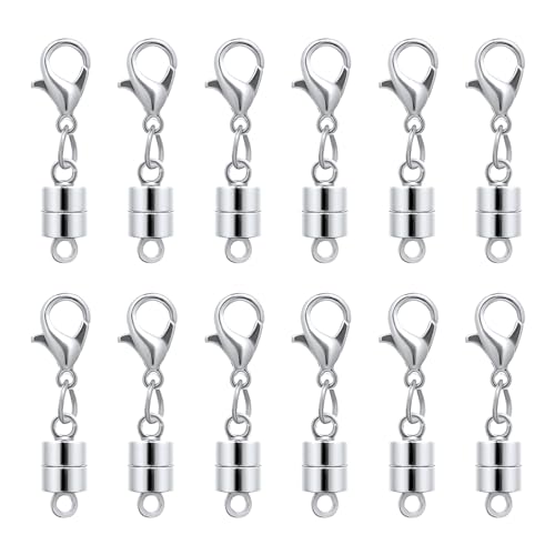 12St Magnetischer Halskettenverschluss, Magnetischer Verschluss Dual Karabiner Magnetische Schmuck Verschlüsse Magnetische Halskettenverlängerung zur Schmuckherstellung (Silber) von PEUTIER