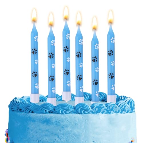 12stk Geburtstagskerzen mit Pfotenabdruck, Geburtstagskerzen mit Hundepfotenabdruck Motiv Cupcake Topper mit Blauen Pfoten Pfotenabdruck Kerze für Haustier Geburtstagszubehör von PEUTIER