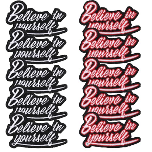 12stk Stickpatches, Aufbügler zum Aufbügeln Bestickte Aufbügler Stoffaufkleber mit Believe in Yourself Schwarz Kleidungspatches Rot Reparaturflicken für Kleidung Rucksäcke Jacken Mützen von PEUTIER