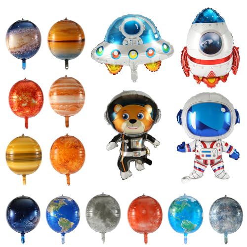 16 Stück Galaxie Weltraum Ballons, Weltraum Themenballons Aluminiumfolie Planetenballons, Astronautenrakete Raumschiff Sonnensystemballons Partydekorationen für Geburtstag, Tag der Erde von PEUTIER