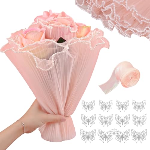 Blumengeschenkpapier, 4m Wellengarn-Blumengeschenknetz Wasserdichtes Geschenkpapier Blumenverpackungsnetz für Blumenladenbedarf Frische Blumen (Rosa) von PEUTIER