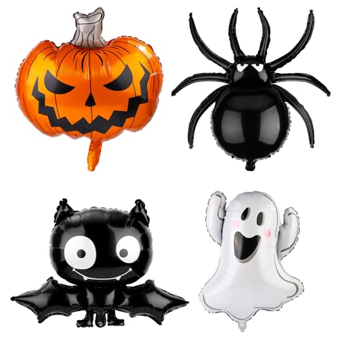 16stk Halloween Luftballons Set, Große Kürbis Spinne Fledermaus Geist Aluminium Folienballons für Halloween Requisiten und Geburtstagsparty Dekorationszubehör von PEUTIER