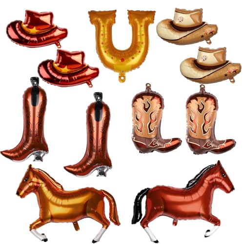 11stk Party Ballons mit Western Thema, Große Cowboystiefel Hüte Pferdeballon Cowboy Partydekorationen Rodeo Ballons für Cowgirl Cowboy Geburtstagspartydekorationen von PEUTIER