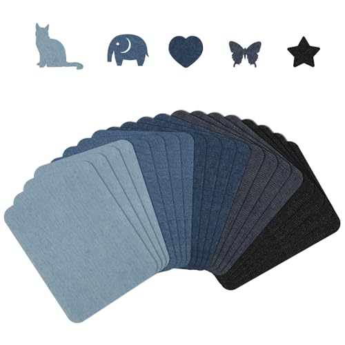 20stk. Aufbügelflicken für Jeans, 12,5 x 9,5cm 5 Farben Dekorativer Jeans Reparaturflicken, Denim-Flicken zum Aufbügeln Ausbesserungsstoff aus Reiner Baumwolle für Taschen Hosen Kleidung von PEUTIER