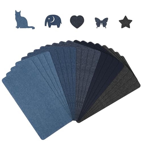 20stk. Aufbügelflicken für Jeans, 20 x 10cm 5 Farben Dekorativer Jeans Reparaturflicken, Denim-Flicken zum Aufbügeln Ausbesserungsstoff aus Reiner Baumwolle für Taschen Hosen Kleidung von PEUTIER