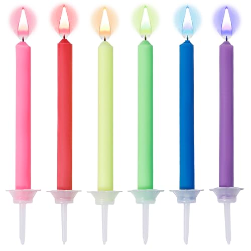 24 Stück Farbige Flammenkerzen, 5,8cm Große Bunte Geburtstagskerzen mit Sockeln für Geburtstagskuchenkerzen zur Dekoration von Geburtstagskuchen von PEUTIER