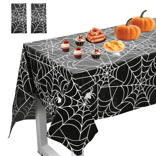 2stk Spinnennetz Halloween-Tischdecke, 274x137cm Einmalig Verwendbar Schwarz Spinnen-Tischdecke Rechteckig Groß Gruselige Tischdecken Hintergrund für Halloween-Party-Dekoration Heimdeko von PEUTIER