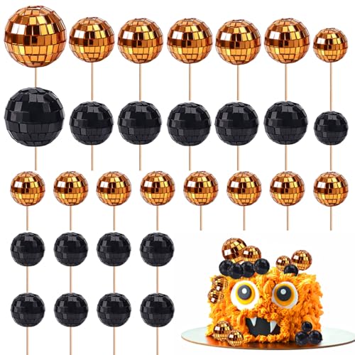 30 Stück Disco Kugel Kuchenaufsatz mit Stäbchen, Spiegelkugel Cupcake Disco Kugel Cupcake Topper Halloween-Kuchendekoration Cupcake-Dekor für 70er-Jahre-Disko-Mottoparty Geburtstagsfeier von PEUTIER