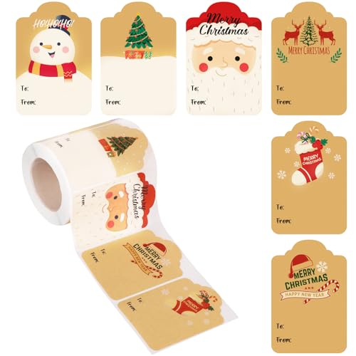 300 Stück Weihnachts Geschenkanhänger, 5x7,5cm Weihnachtsetiketten Selbstklebend Weihnachtsanhänger Aufkleber Weihnachtsetiketten für Grußkarten Schachteln Umschläge Dekoration Verpackung von PEUTIER