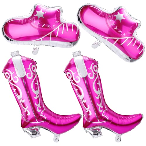 4 Stück Cowgirl Balloons, Rosa Cowgirl Hut Ballon Pinkfarbener Cowgirl Stiefel Ballon Western Cowgirl Party Dekoration Luftballons für Party Dekoration mit Western Thema von PEUTIER