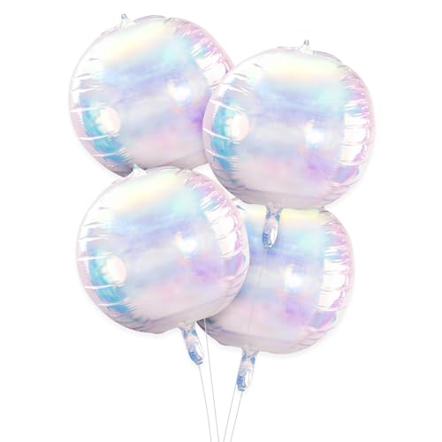 4 Stück Kugelballons Rund, Bunte 4D-Kugelballons Holografische Ballons Party Dekorationsballons für Hochzeits Geburtstags und Discoparty Dekorationen von PEUTIER