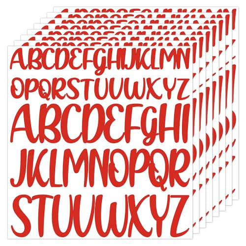 416 Stück 8 Blatt Buchstaben Aufkleber, 2,5cm 5cm Großbuchstaben Aufkleber Selbstklebend Wasserfest Vinyl Alphabet Aufkleber für Sammelalbum Dekoration Kunst Handwerk Poster (Rot) von PEUTIER