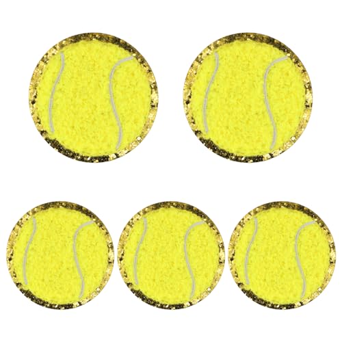 5 Stück Tennis Aufbügler, 5,76 cm Große Tennis-Patches Gelbe Tennis Plüsch Nähflicken Tennis Applikation für Selbstgemachte Dekoration Kleidung Jacken Jeans Hüte Rucksäcke von PEUTIER