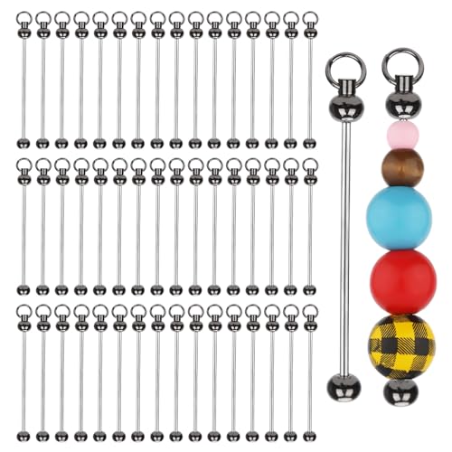 50 Stück blanko Perlen-Schlüsselanhänger-Stangen, Metall, DIY-Perlen, Schlüsselanhänger, Bar, Charms, abnehmbar, Zubehör für Bastelprojekte, Anhänger (grau) von PEUTIER