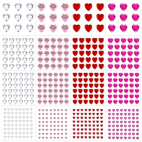 516 Stück Gesichtsaufkleber Herz, Strass Aufkleber Selbstklebend Herzacryl Glitzer-Pailletten-Aufkleber für Hochzeit Valentinstag Schmuckherstellung DIY-Handwerk (4 Größen) von PEUTIER