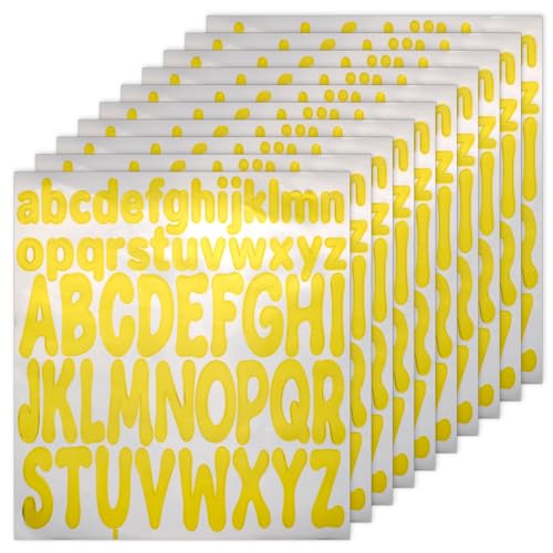 520stk Buchstabenaufkleber, 10 Blatt 2,5 cm 5 cm Klein und Großbuchstabenaufkleber Wasserdichte Vinyl-Buchstabenaufkleber für Scrapbooking Briefkasten Poster Basteln (Gold) von PEUTIER