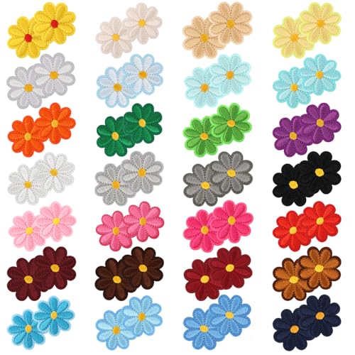 56 x Blumen-Aufnäher zum Aufbügeln, 4,8 x 3,5 cm, bunte Blumenapplikationen, zum Aufbügeln, Stickerei-Flicken für DIY-Zubehör, Jacken, Rucksäcke von PEUTIER