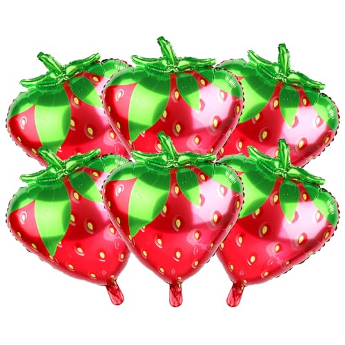 6 Erdbeer Ballons, 62 x 49 cm Große Erdbeerfolienballons Süße Beeren Partyballons Süße Fruchtballons Themenballons für Babyparty, Geburtstagsparty, Sommer-Foto-Requisiten von PEUTIER