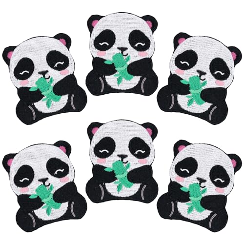 6 Panda-Stickflicken Aufbügeln, Bestickte Logoflicken Aufbügeln Auf Stoff Handgenähte Applikationen für Weste Mütze Jeans Rucksack Jacke Hemd Nähdekoration von PEUTIER