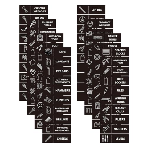 80stk Werkzeugkasten-Organisation, Magnetische Etiketten Große Werkzeugkasten-Schubladen-Organizer Magnetaufkleber, Zubehör für Alle Metall-Werkzeugkästen Truhen Schränke (Schwarz) von PEUTIER