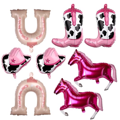 8stk Cowgirl Luftballons, Rosa Cowgirl Hut Stiefel Pferd Luftballons Party Luftballons mit Western Thema Rodeo Luftballons für Cowgirl Geburtstagsparty Dekorations Zubehör von PEUTIER