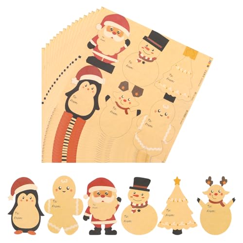 96 St Aufkleber Weihnachten zum Beschriften, 7,6 x 5,1 cm Weihnachtsaufkleber aus Kraftpapier Süßer Schneemann Weihnachtsmann Weihnachtsnamensetiketten Selbstklebend für Geschenkboxen von PEUTIER