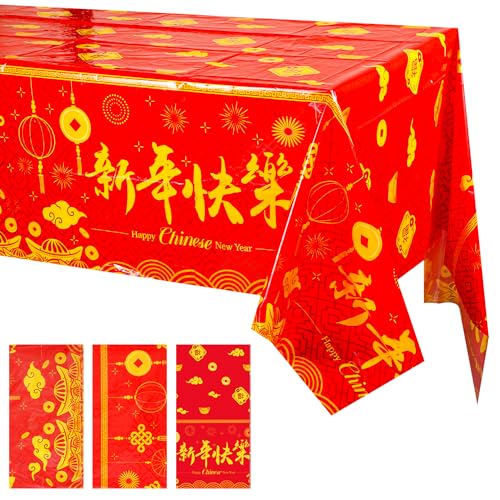 PEUTIER 3St Chinese New Year Tischdecken, 130x220cm 2024 Jahr des Drachen Rote Tischtuch, Partyzubehör, Dekorationen für rechteckigen Tisch, Wandhintergrund von PEUTIER