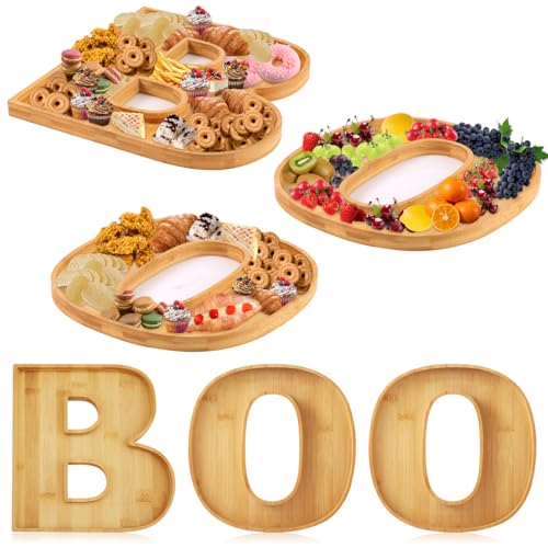 PEUTIER 3st Halloween Wurstbrett, BOO Halloween Käsebrett Holz Halloween Servierplatte Snacktabletts Essgeschirr Kochgeschirr für Süßigkeiten und Kekse in der Küche zu Hause von PEUTIER