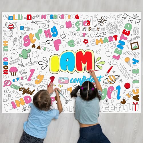 PEUTIER Ausmalposter für Kinder, 80x110cm Großes Ausmalbild Jumbo-Tischdecke aus Malpapier für Kinder Selbstvertrauen Aufbauen Klassenzimmer Aktivität Wanddekoration Geburtstagsparty-Zubehör von PEUTIER