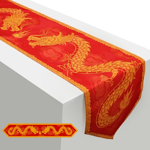 PEUTIER Chinese Table Runner, 33 x 180cm Tischläufer Drachen Asiatischer Tischläufer Chinesische Tischdekoration für Frühlingsfest Party Küche Tischdekoration von PEUTIER