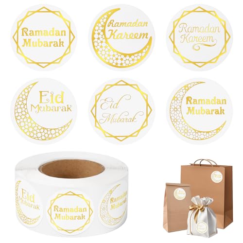 PEUTIER Rolle / 600 Stück Ramadan Aufkleber für Schokolade, 3,8cm Goldene Ramadan Mubarak Aufkleber Eid Mubarak Aufkleber Ramadan Kareem Dekorationsaufkleber Muslimische Aufkleber für Partygeschenke von PEUTIER