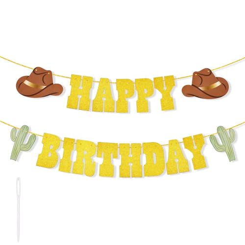 Western Happy Birthday Banner, Premium Papier Western Thema Happy Birthday Banner Western Party Dekoration Supplies Cowboy Cowgirl Geburtstag Feier Party Dekorationen von PEUTIER