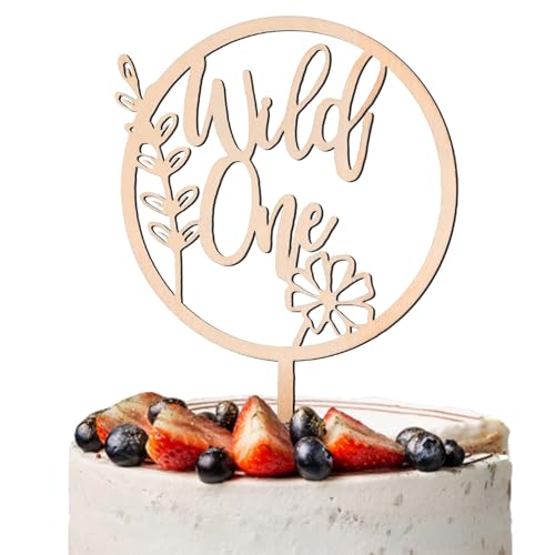 Wild One Torten Deko mit Blumen, aus Holz Torten Topper Wild One Wild One Kuchen Deko Geblümt Dekoration Torten Baby Shower für Jungen Mädchen Geburtstag Frühlingsparty von PEUTIER