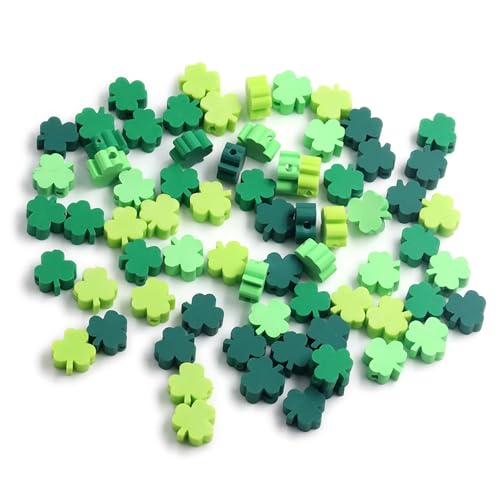 100 Stück St. Patrick's Day Polymer-Ton-Perlen, gemischte Heishi-Abstandshalter-Perlen für DIY-Armbänder, Ohrringe, Halsketten, Schmuckherstellung (Kleeblatt) von PEVOGON