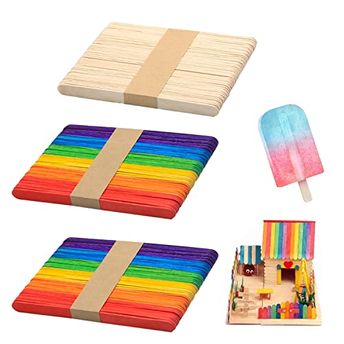 150 stück Holzstäbchen, farbige hölzerne Eis am Stiel, 114 * 10 * 2 mm, kreative handgefertigte Spielmaterialien für Kinder, geeignet für die DIY-Eisherstellung, kreative Handwerkskunst. von PFLYPF